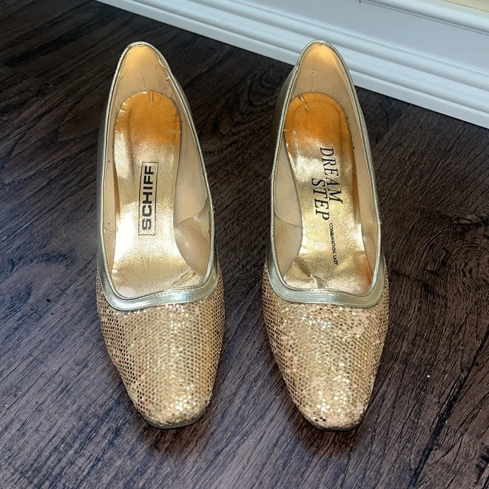 vintage schiff dream step Gold sequin Women's low Heels - Picture 2 of 10